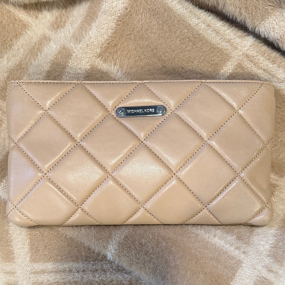 Michael Kors Beige Quilted Clutch